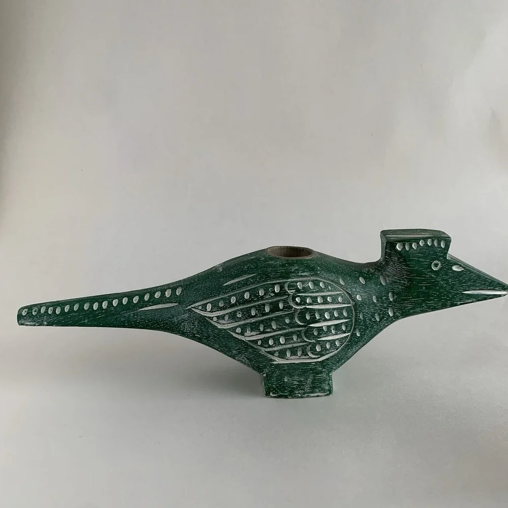 Pottery Barn Wooden Bird Candle Holders Set Of 2 Southwestern Native Aztec Decor